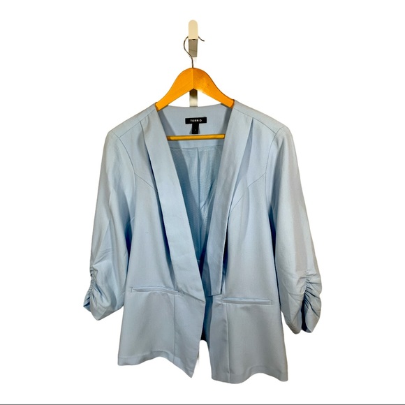 torrid Jackets & Blazers - TORRID Open Front Drape Blazer Light Blue Size 1X